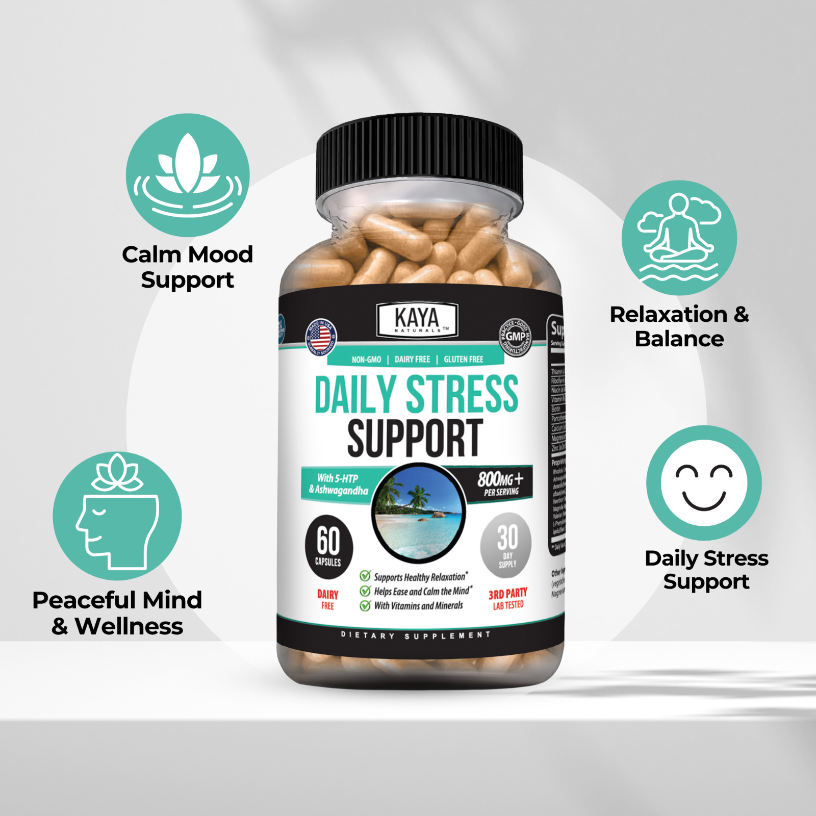 (2 Pack) Natural Anti Anxiety & Stress Relief 60 Ct, Combat Stress, Non-Drowsy