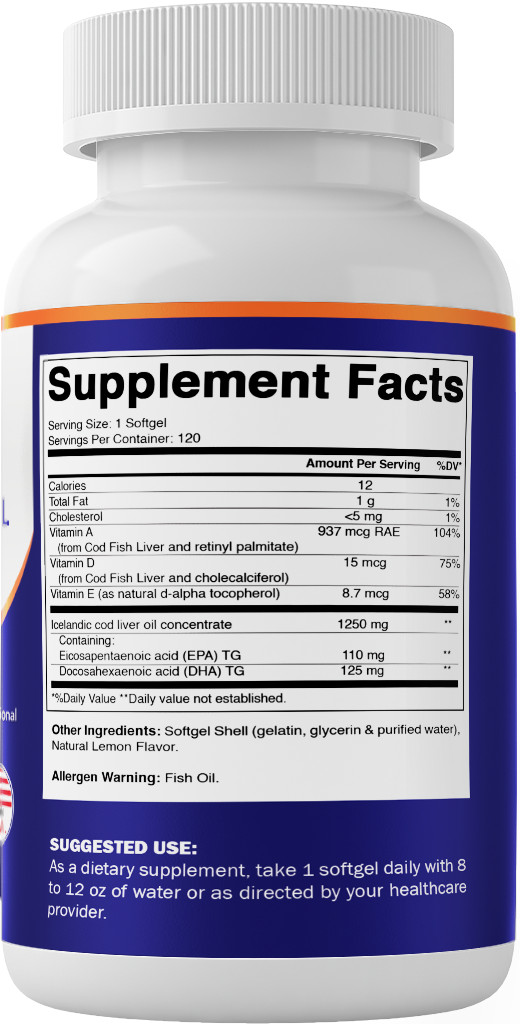 3 Pack – Vitamatic Norwegian Cod Liver Oil 1250mg 360 Softgels (Lemon Flavor)