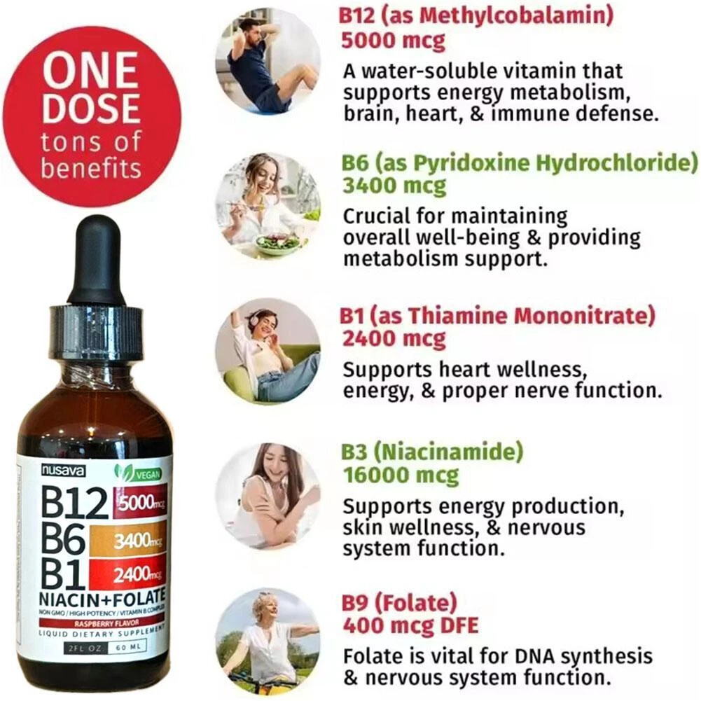 1-5 Liquid Vitamin B12 and B6 bottles Drops, B12 Sublingual Vitamin B Complex