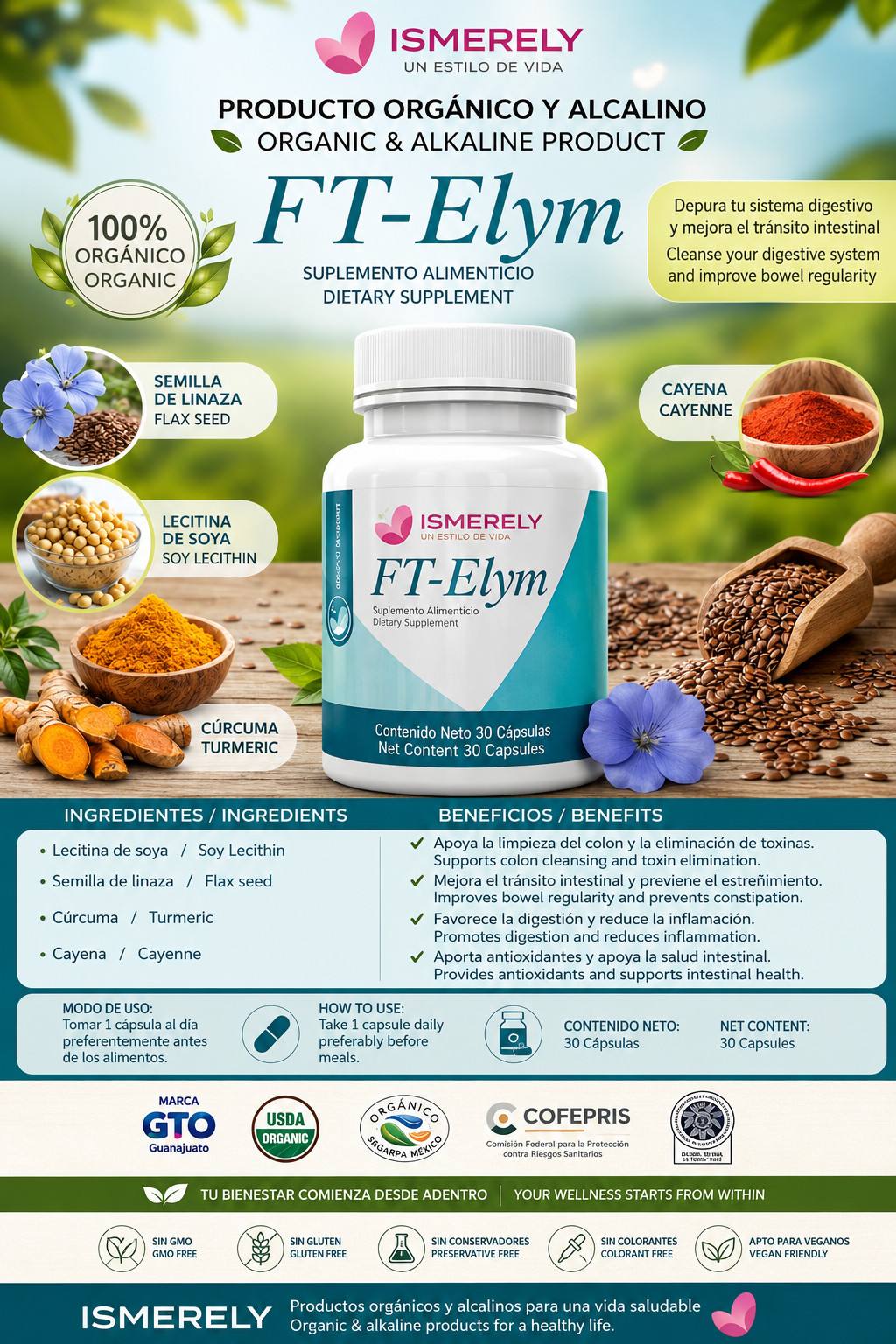 Ft-Elym Caps Ismerely Combate el Estreñimiento Crónico,Perdida de Peso/Grasa