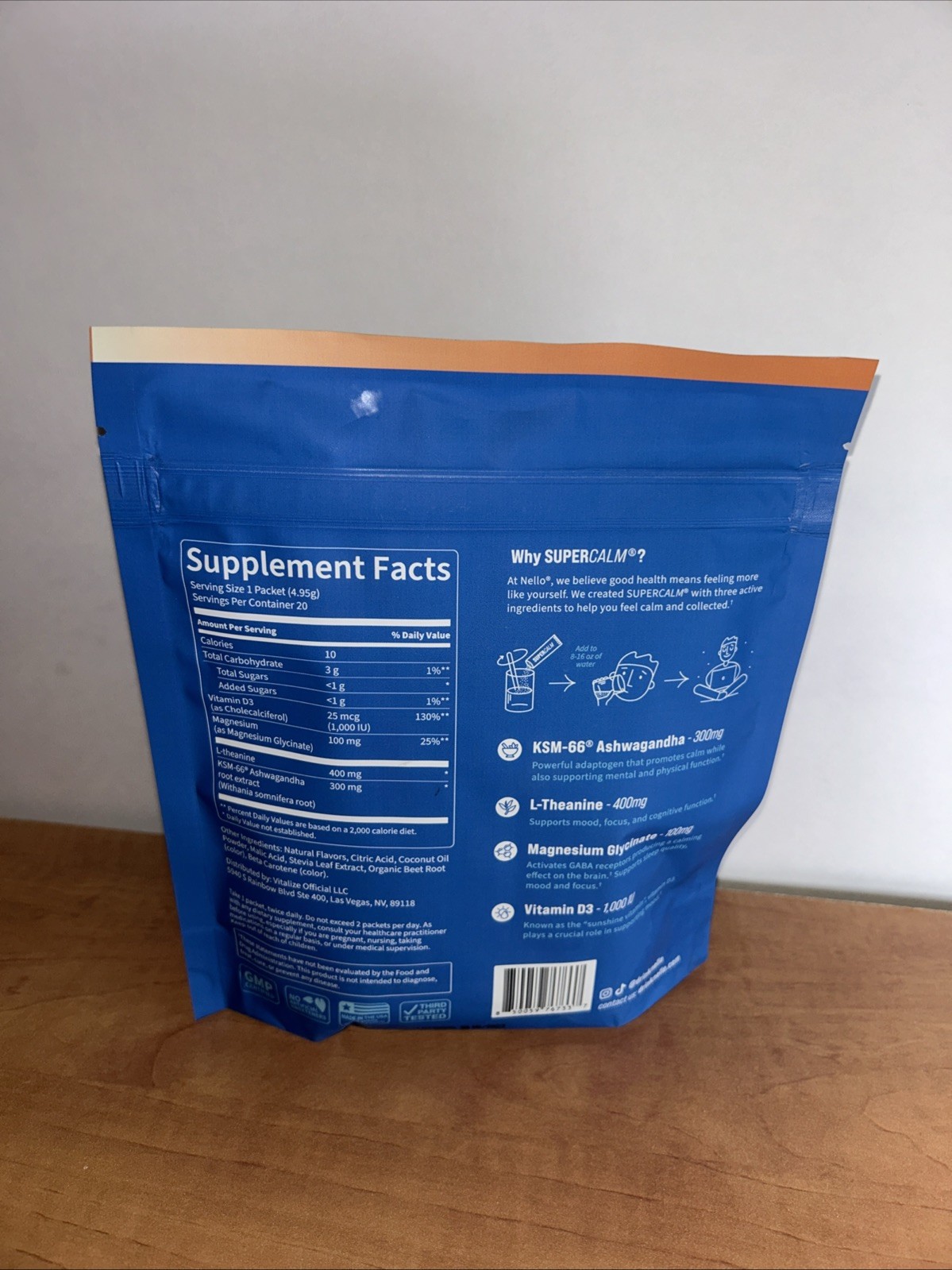 Nello SuperCALM Calming Drink Orange Creamsicle 20 Packets Ashwagandha EX 01/27
