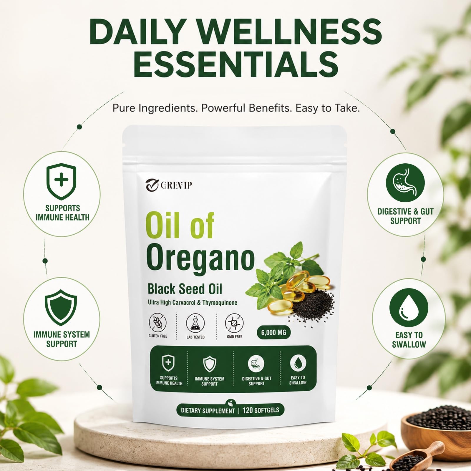 GREVIP Oil of Oregano Softgels with Black Seed Oil, 2 in 1 Count (Pack 1)