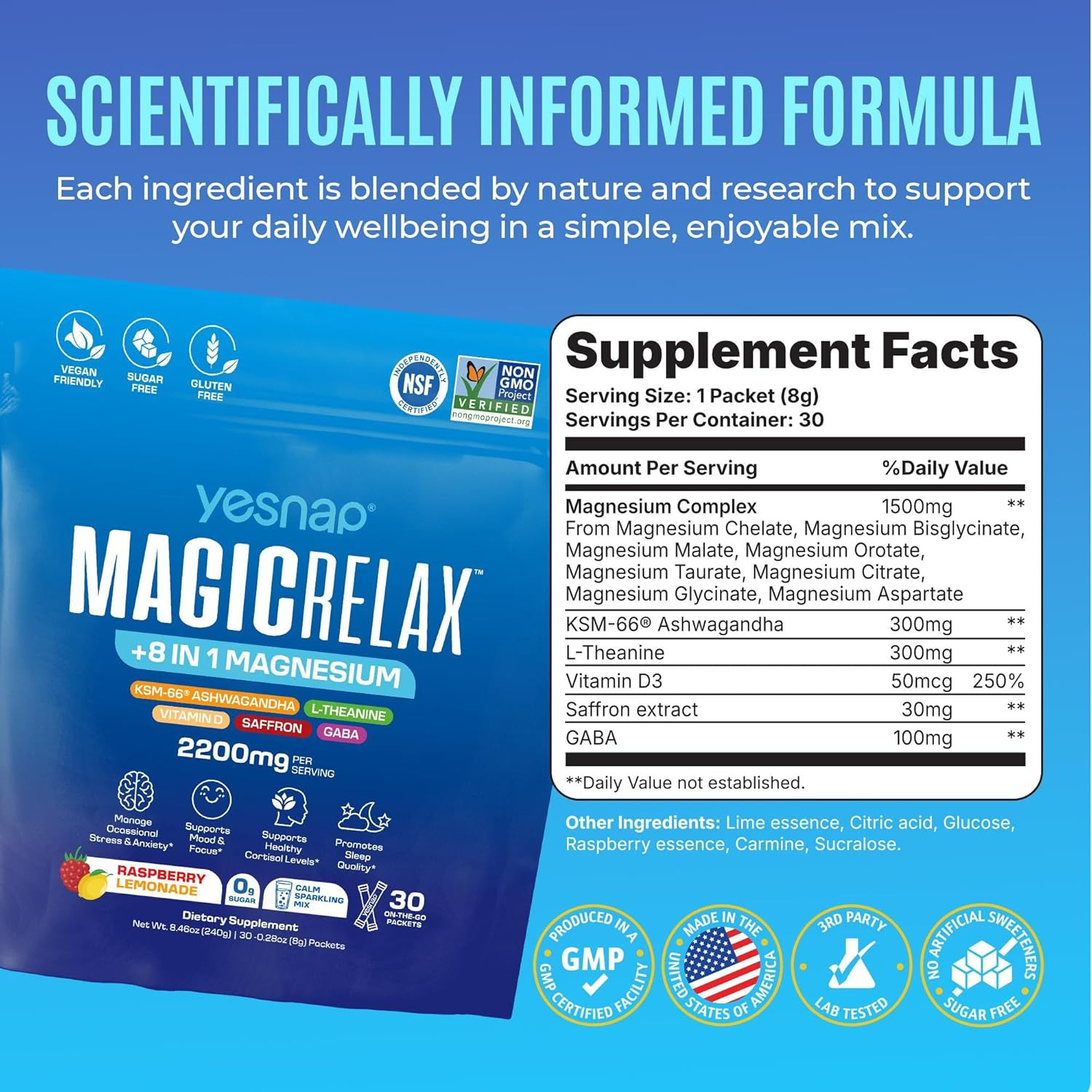 MAGICRELAX Calming Sparking Mix 8-In-1 Magnesium KSM-66 Ashwagandha Saffron Vita