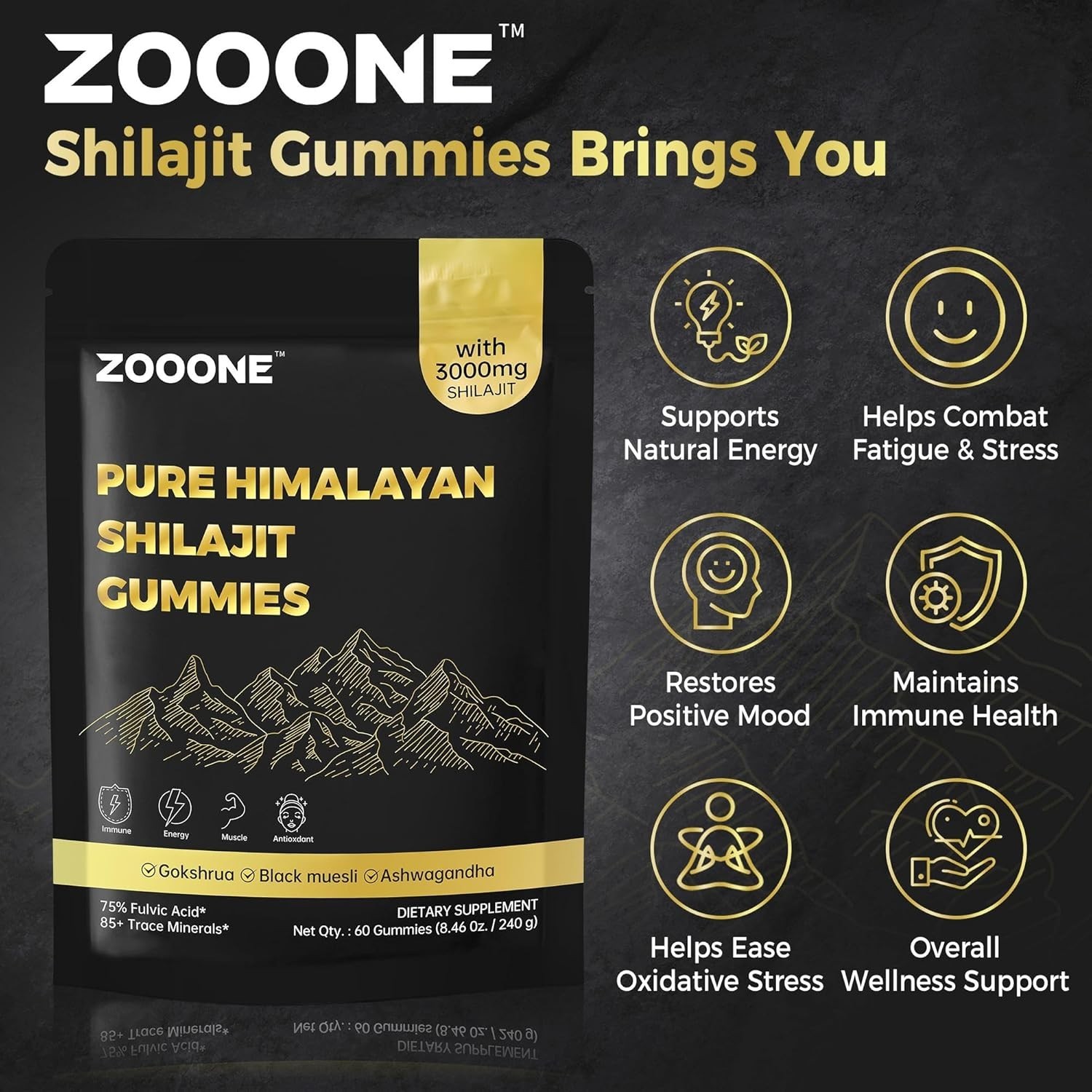 Shilajit Himalayan Gummies with Ashwagandha & Black Musli Gokshura – Natural Ene