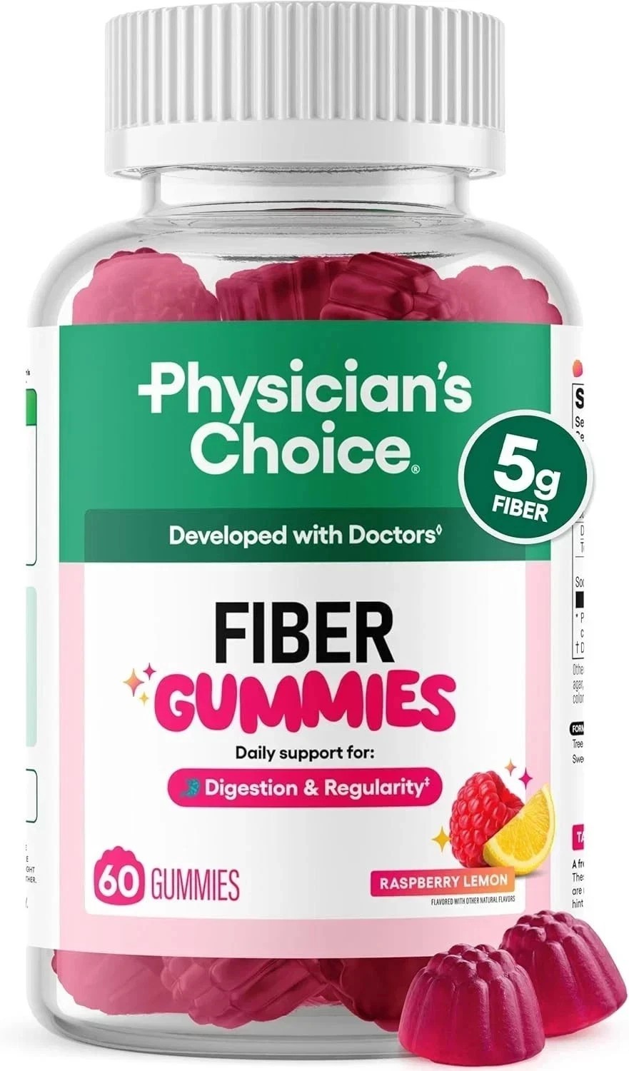 Physician’s Choice Fiber Gummies for Digestive Health & Regularity – Raspberry +