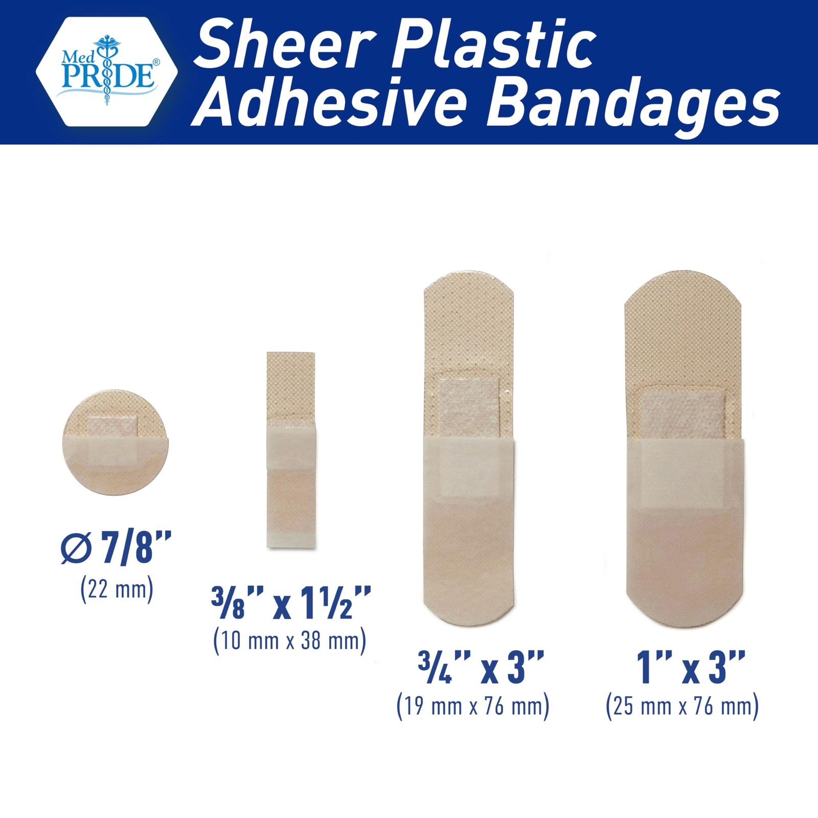 MED PRIDE Junior Strip Bandages,Hypoallergenic,Latex-Free,3/8×1.5 in,100-Ct