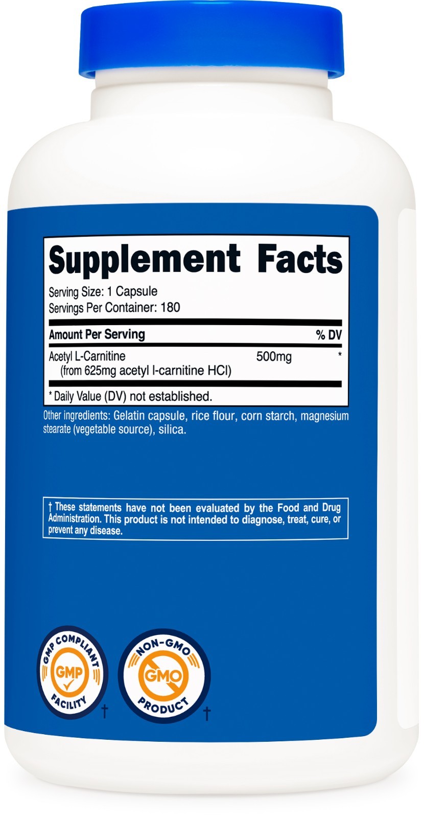 Nutricost Acetyl L-Carnitine 500mg, 180 Capsules – Non-GMO and Gluten Free