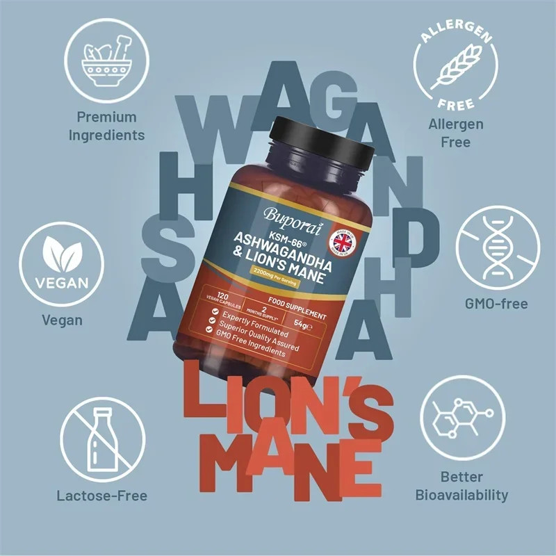 Ashwagandha and Lion’s Mane 120pcs,Support Cognitive Function and Memory Health