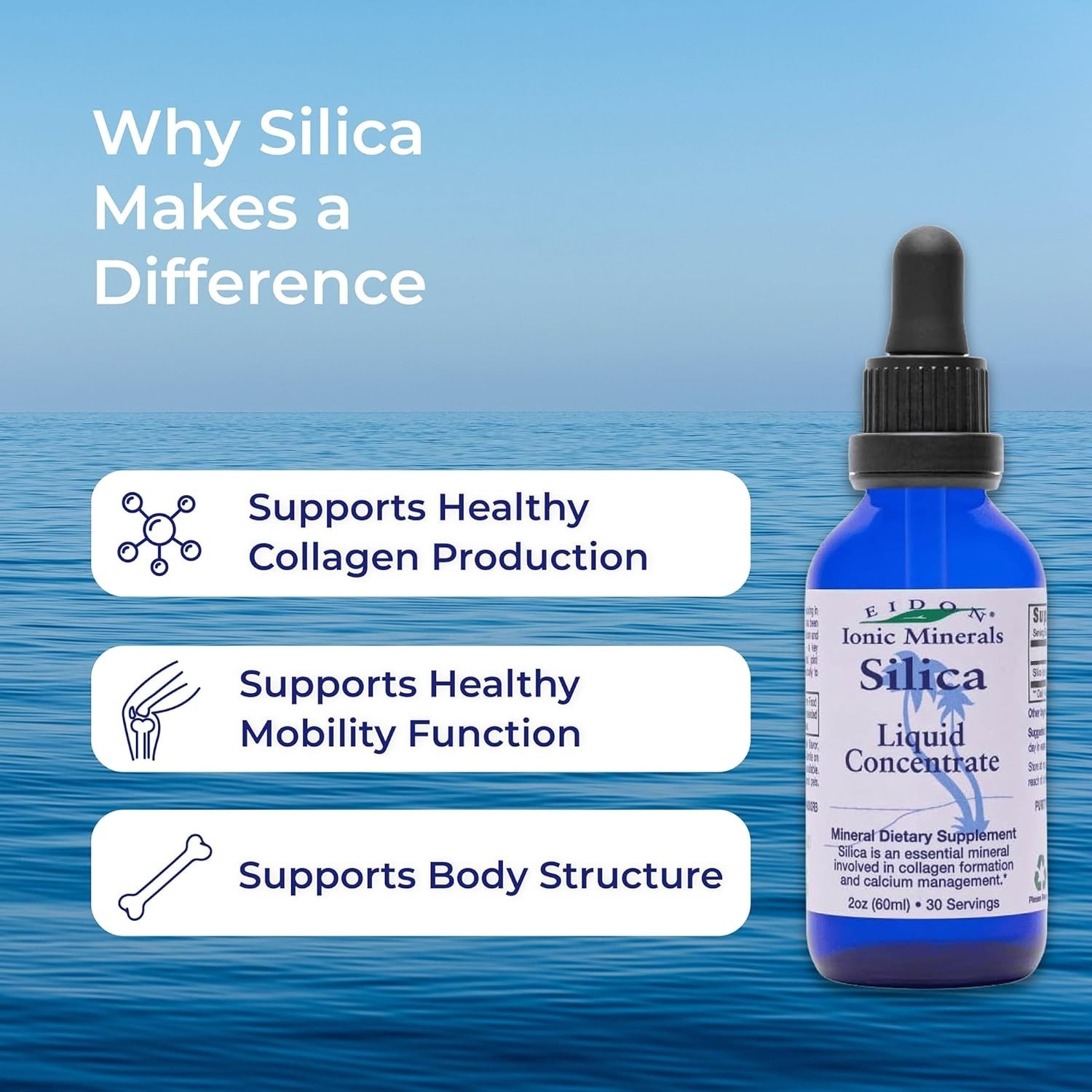 Eidon Liquid Silica Mineral Concentrate – Silica Supplement for Hair, Skin, and