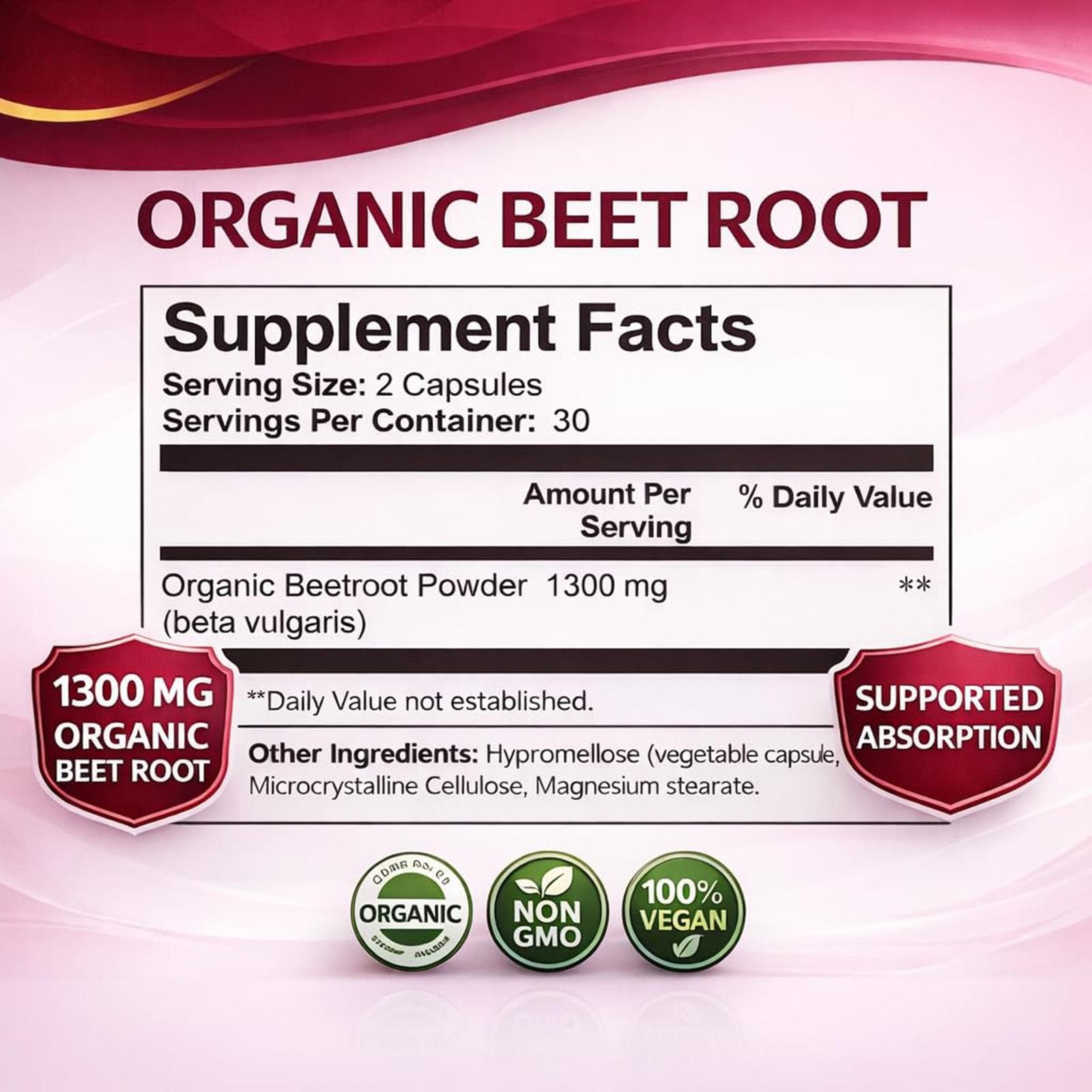 Beet Organic Root Capsules , Purely Natural , Supports Circulatory Wellness