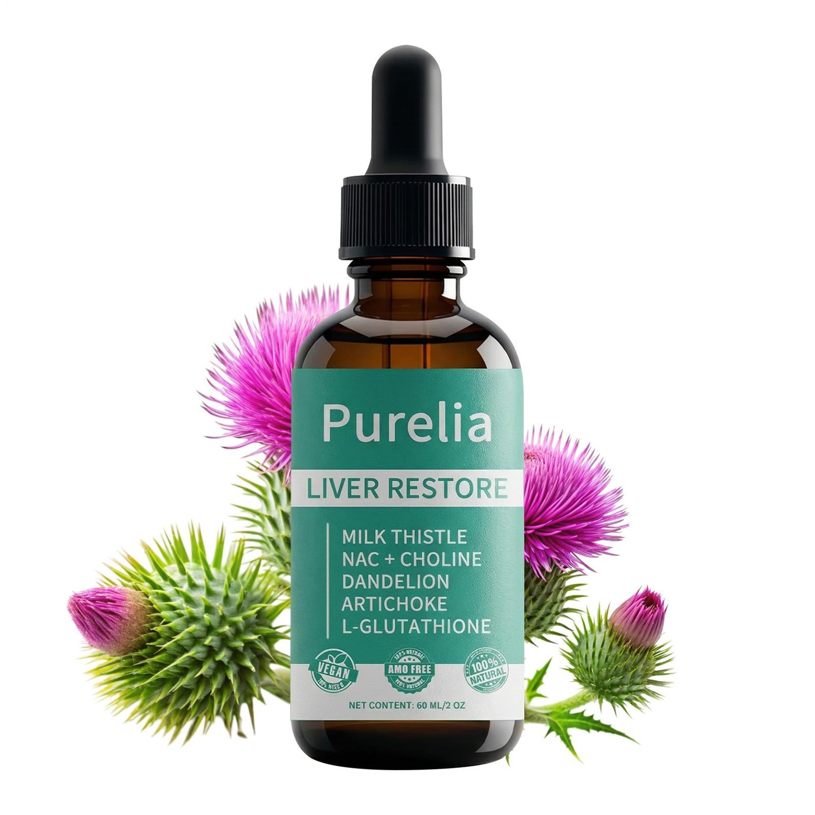 Purelia Liver Restore, Complete Liver Support Supplement with Milk Thistle, Dand