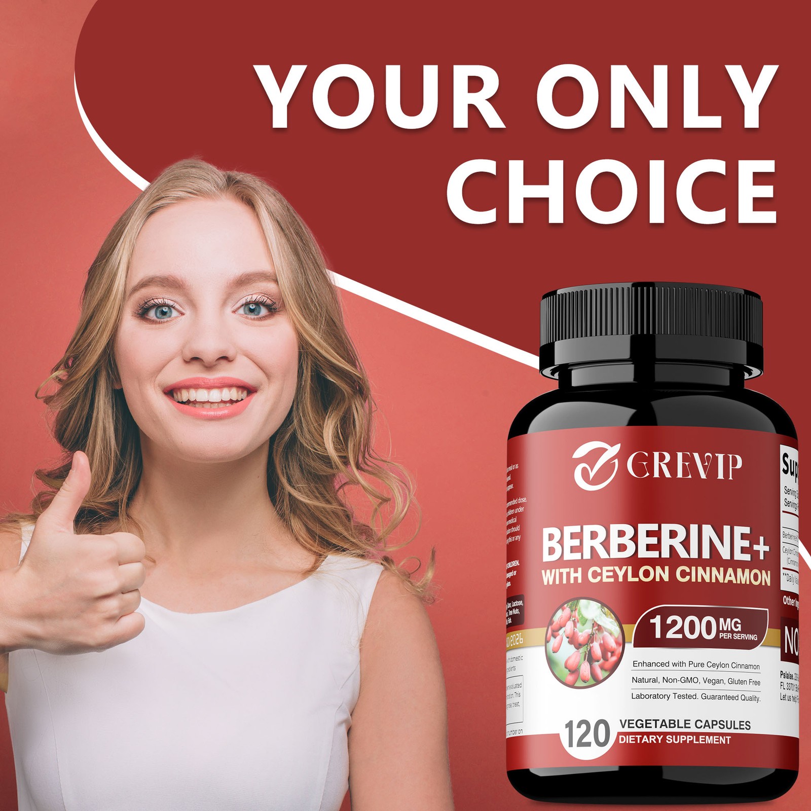 Berberine HCI+Ceylon Cinnamon 1200mg – Cardiovascular Health,Blood Sugar Support