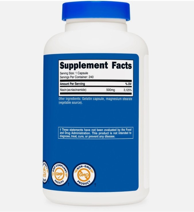 Nutricost Niacinamide (Vitamin B3) 500mg, 240 Capsules – Flush Free, Gluten Free