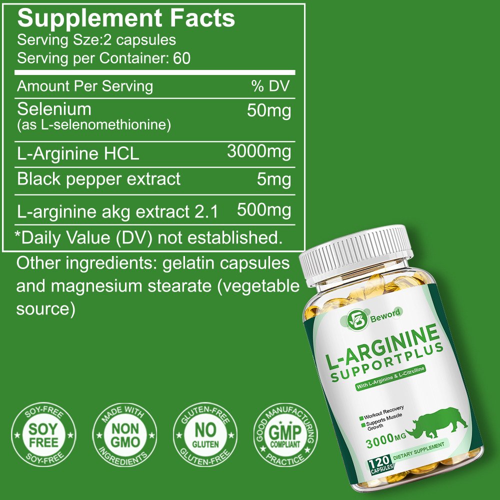 L-Arginine L-Citrulline 3000mg Extra Strength Nitric Oxide & Circulation Boost