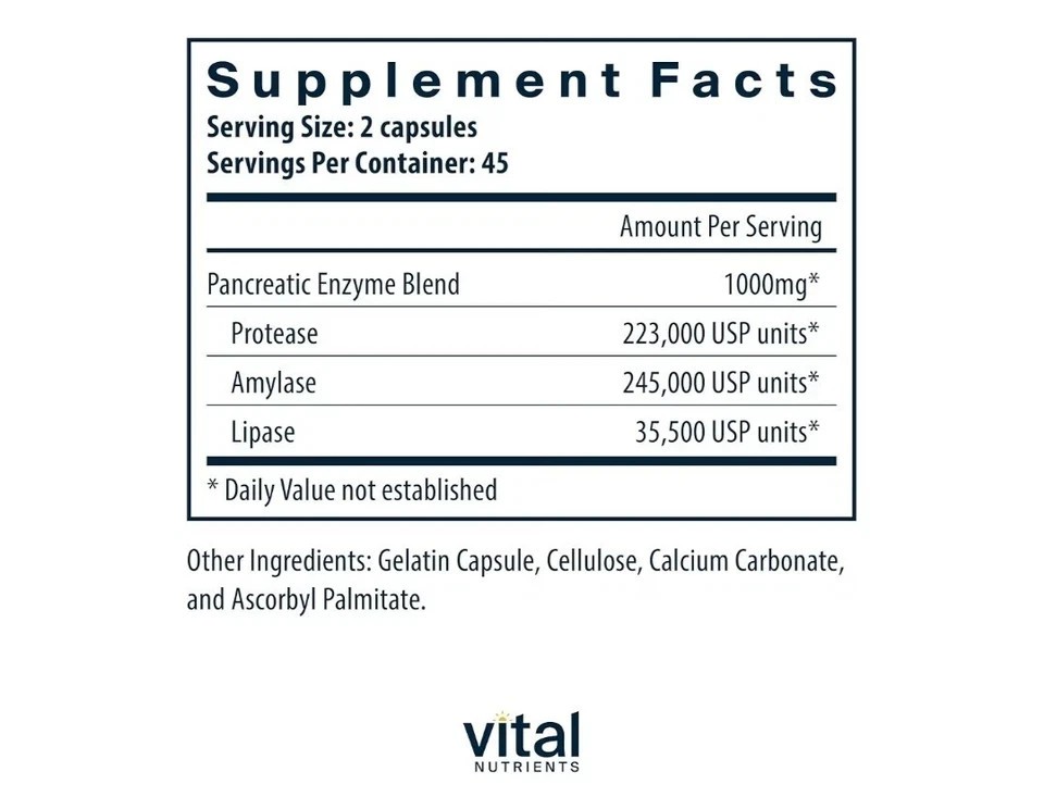 Vital Nutrients Pancreatic Enzymes 1000Mg (Full Strength) | 90 Capsules