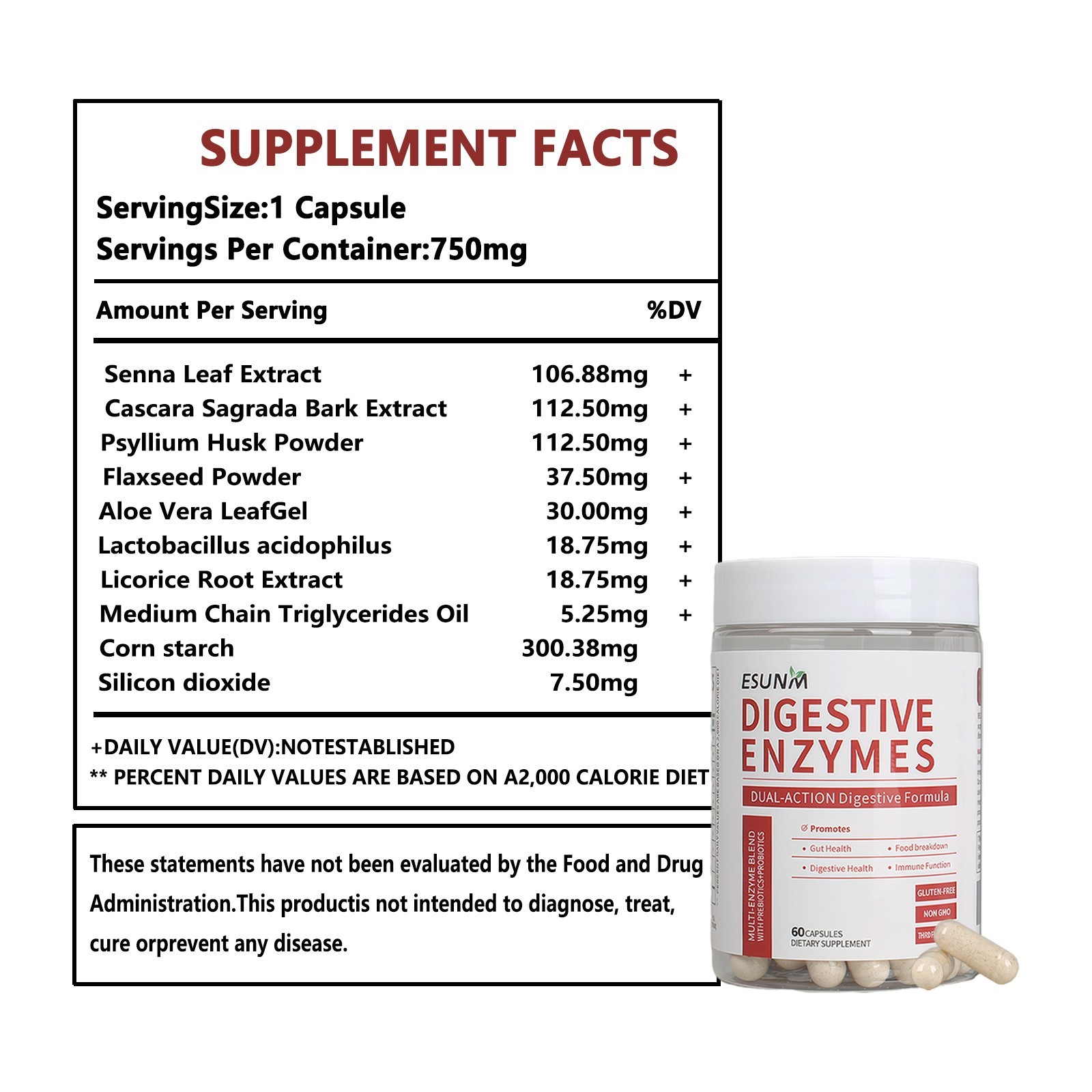 Probiotics and Enzymes for Gut Health Immune Support Gluten Free Non-GMO