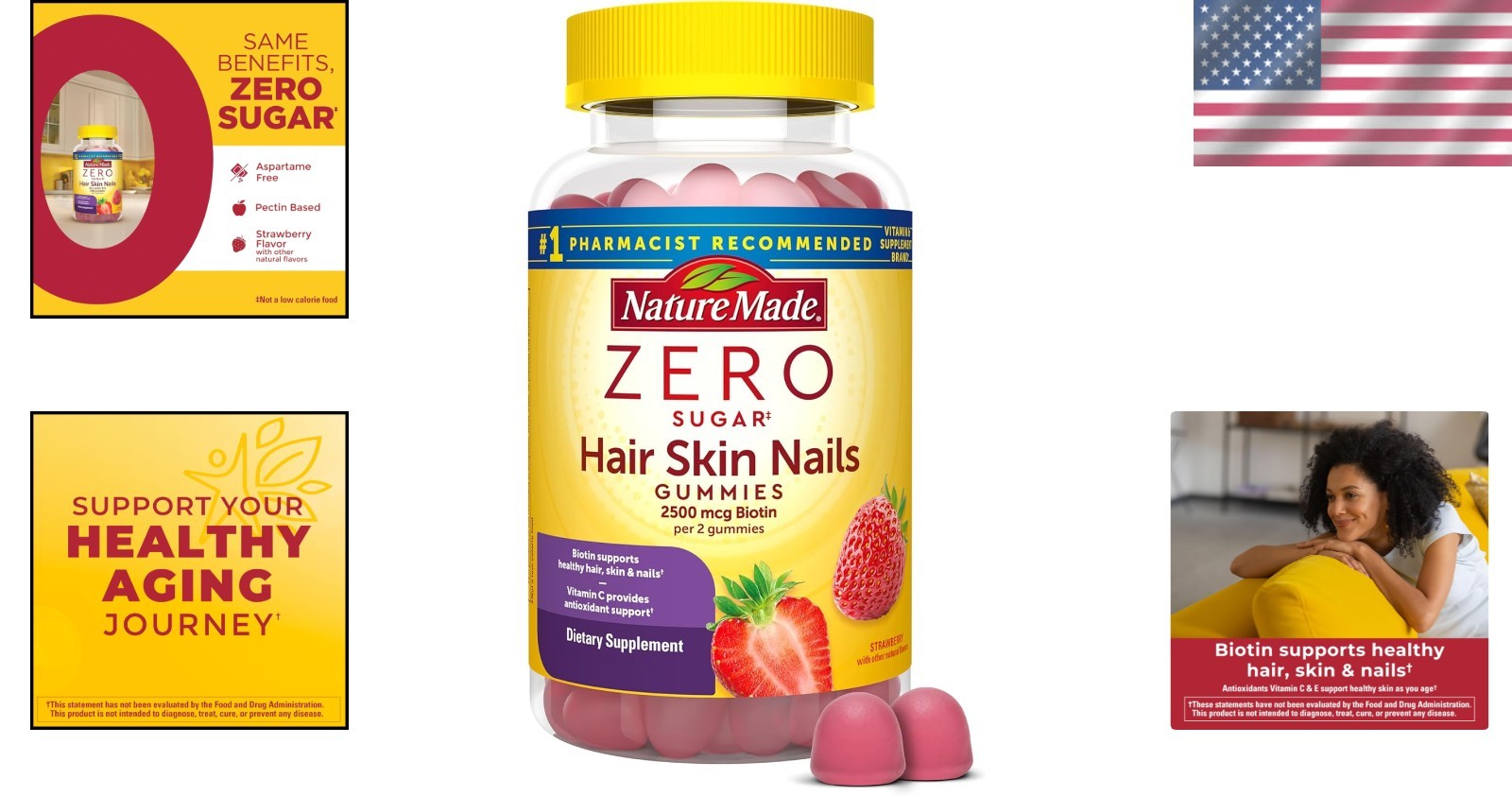 120 Count Sugar Free Biotin Gummies for Healthy Hair, Skin & Nails – Strawberry