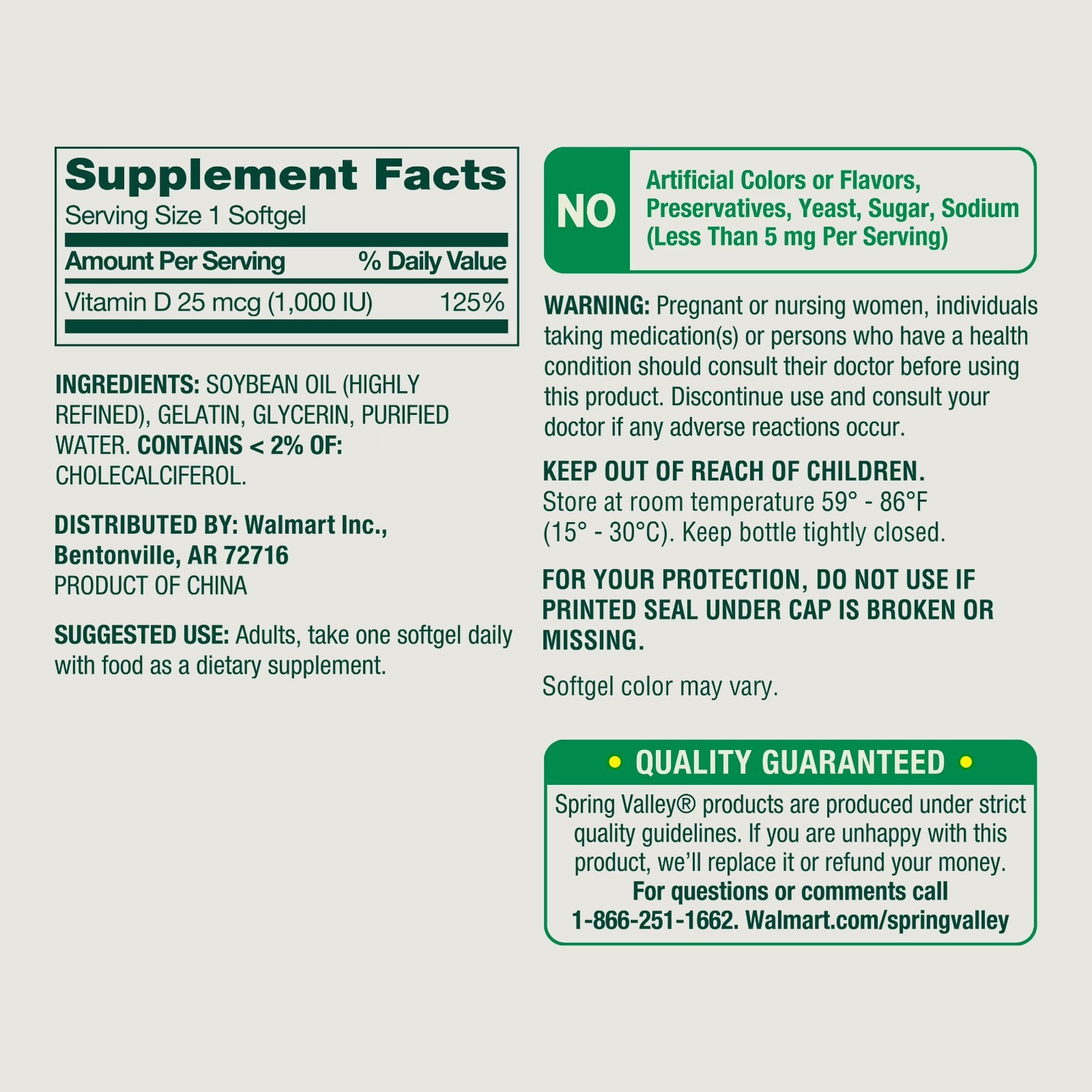Spring Valley Vitamin D3 1000 IU Softgels, 450 Count