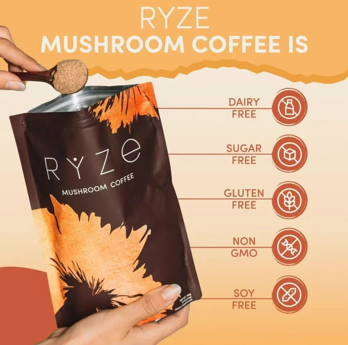 RYZE Mushroom Coffee USDA Organic with 6 Adaptogenic Mushrooms 30 servings New