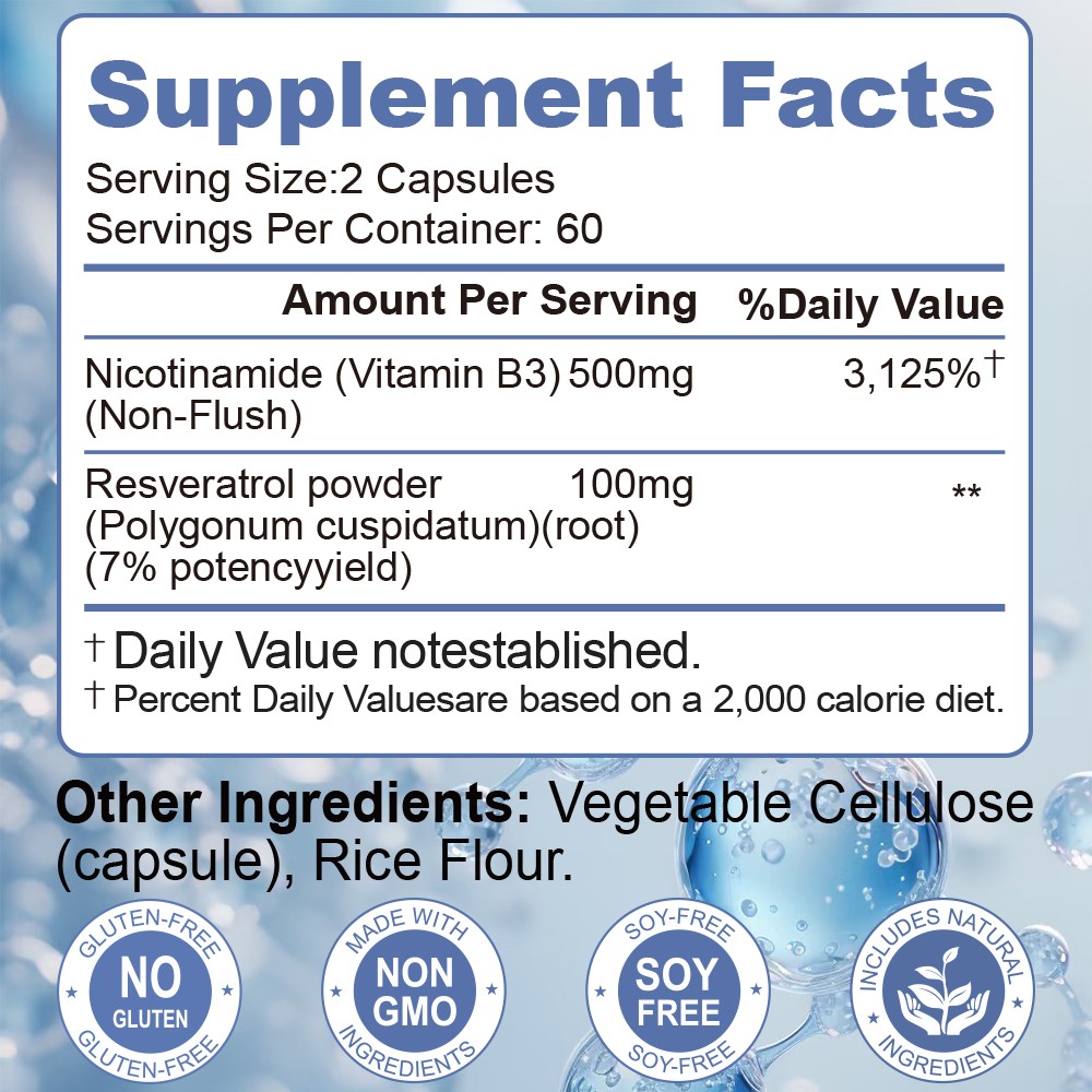 Nicotinamide 500mg | 60/120 Capsules | Non-GMO, Gluten Free | by Amer Don