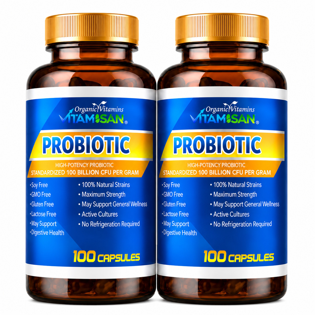 2 Bottles Probiotic 100 Billion CFU 100 Capsules Each Gut Health Support