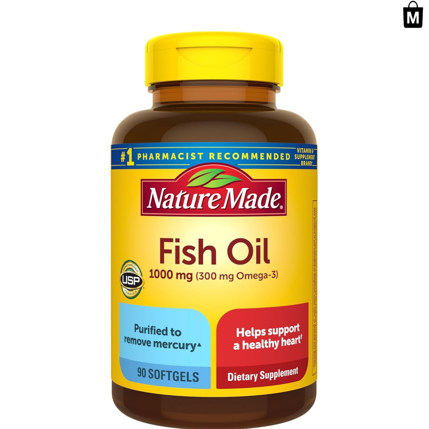 Trusted Omega-3 Fish Oil 1000 mg Softgels for Healthy Heart – 90 Count Bottles