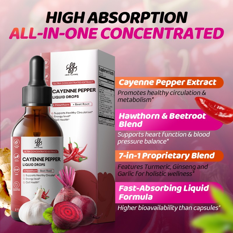 1-5x Cayenne Pepper Drops Supplement Liquid + Grape Seed, Turmeric, Ginseng 60ml