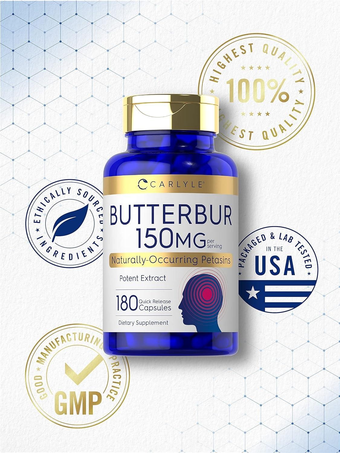 Butterbur 150 Mg Neurological Support Spasms Relieve Decrease Swell, 180 Caps