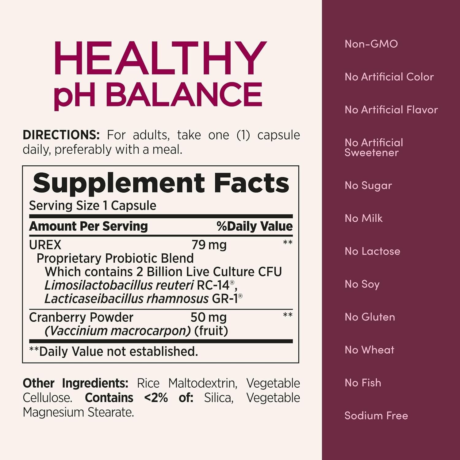 Natures Bounty Optimal Solutions HAIR pH BALANCE 30 capsules Cranberry 01/2026