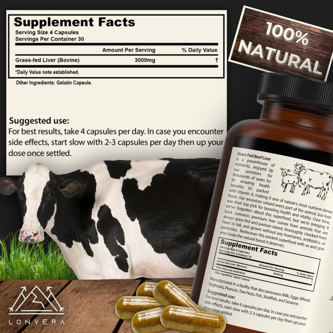 Lonvera Grass Fed Beef Liver Capsules for Women and Men – 120 Capsules BRAND NEW