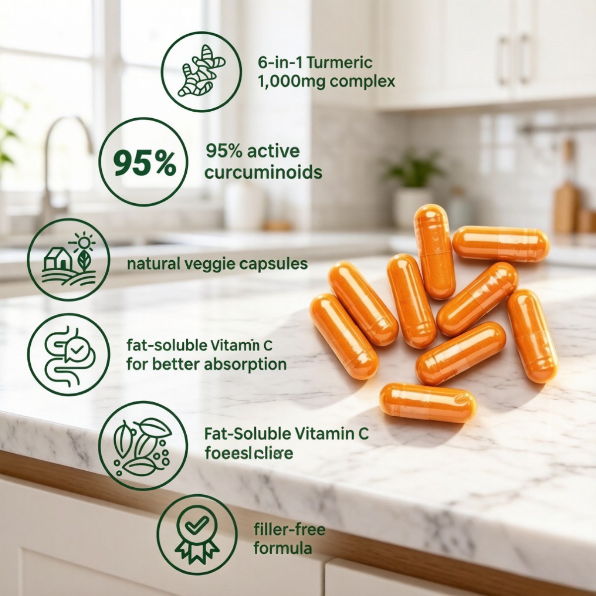 1000mg Turmeric Curcumin–95% Curcuminoids & Black Pepper, 120 Veggie Caps