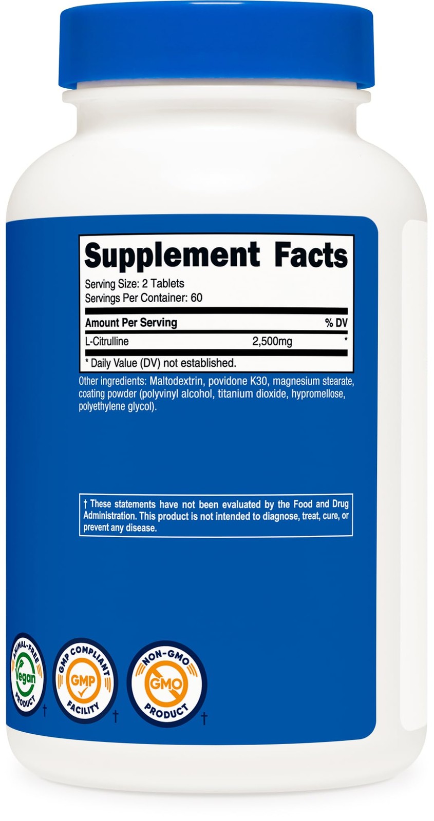 Nutricost L-Citrulline 2500mg Per Serving, 120 Count (Pack of 1), Multicolor