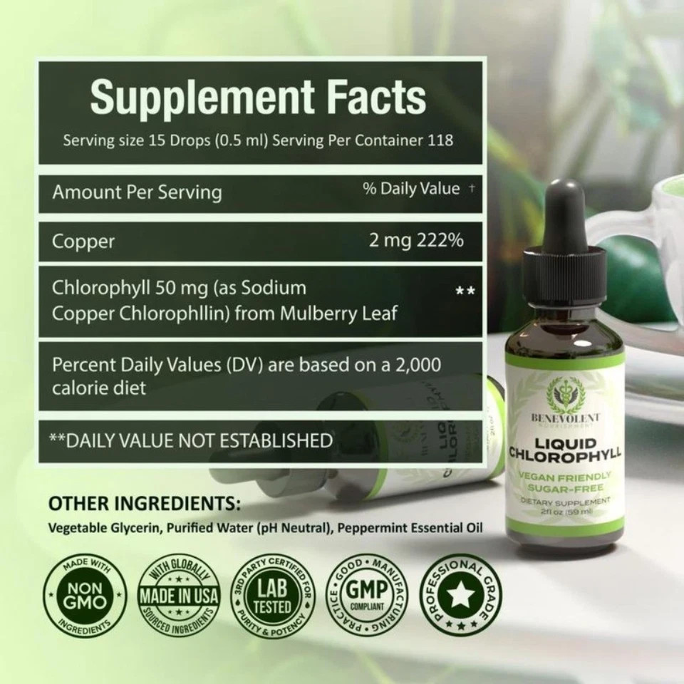 Benevolent Nourishment Chlorophyll Liquid Drops – for Detox, Internal Deodorizer