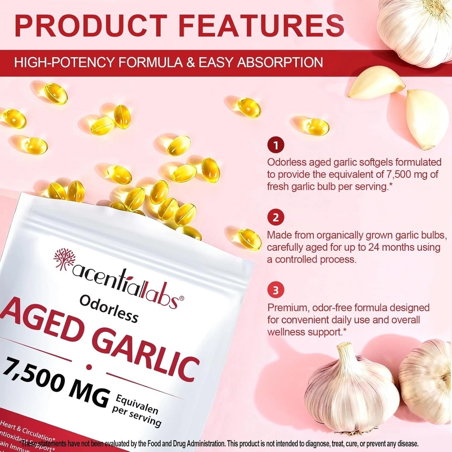 Odorless Garlic 7500Mg per Servings, 300 Softgels | 2 Years Aged Garlic Extra…