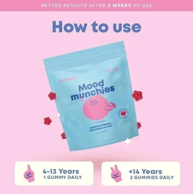 NEW 3PCS JoySpring Mood Munchies | Saffron Gummies for Mood & Focus Support