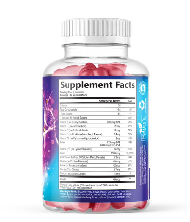 Hair Gummies 5000mcg Biotin Vitamins C & E for Healthy Hair, Skin, & Nails