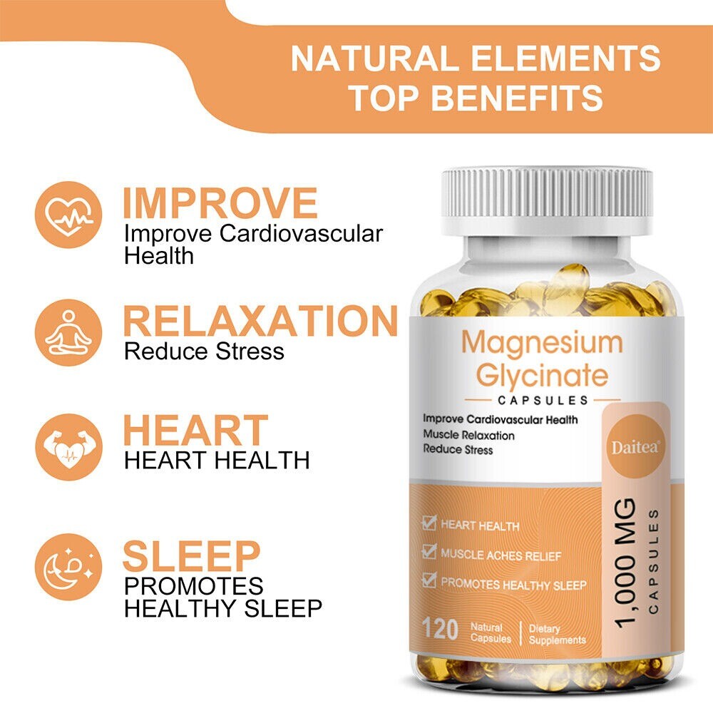 Magnesium Glycinate 1000mg – 30/60/120 Capsules For Sleep, Muscle & Heart Health
