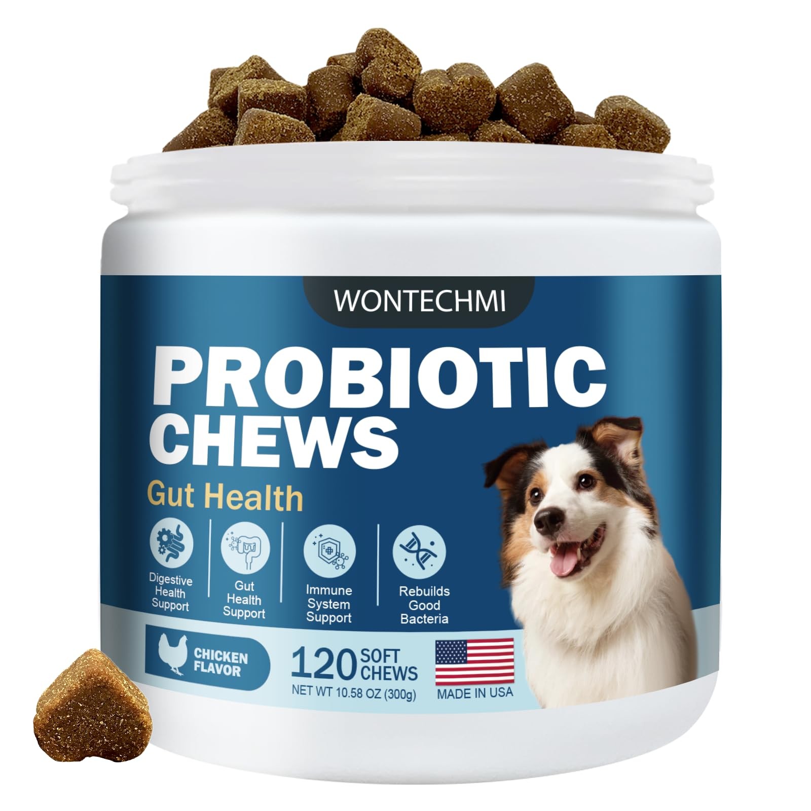 Probiotics for Dogs, Improve Itchy Skin 120 chews, brown