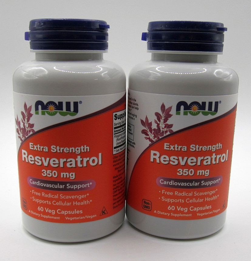 NOW FOODS Resveratrol Extra Strength TWO (2) Bottles 350 mg 60 Veg Capsules Each