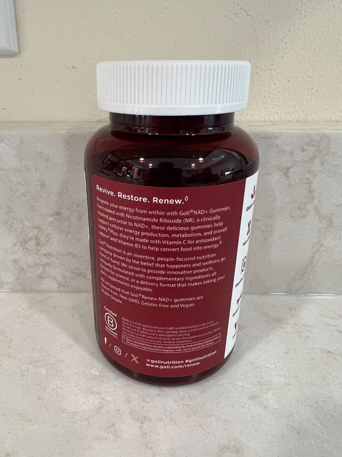 Goli World’s First Renew NAD+ 60 Count – Nicotinamide Riboside (NR) EXP. 8/2027