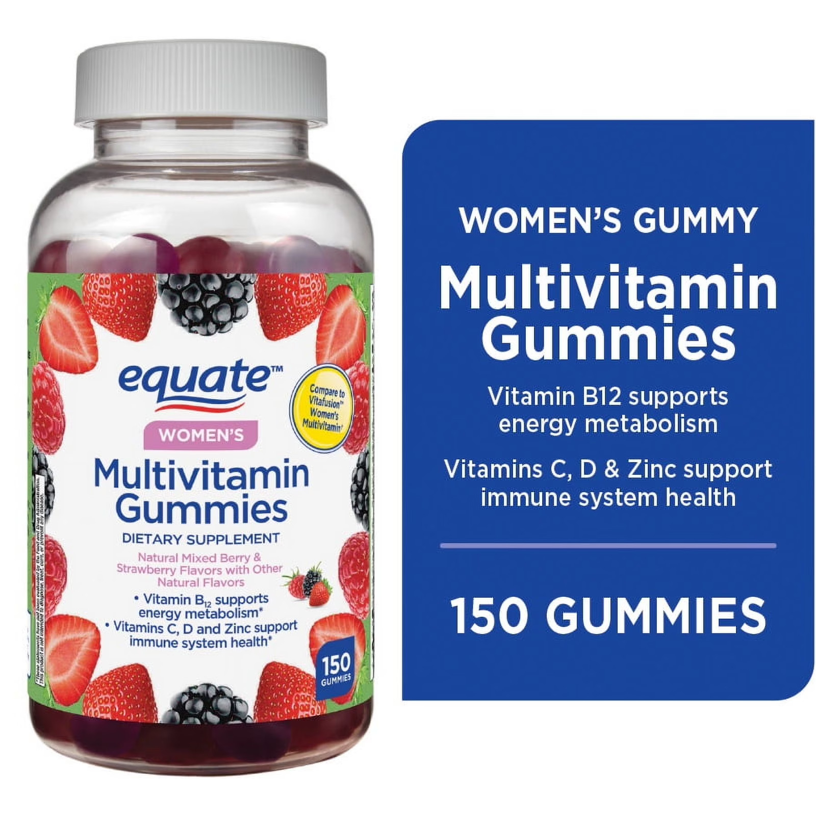 Equate Women’s Multivitamin Gummies for General Health, Mixed Berry, 150 Count,