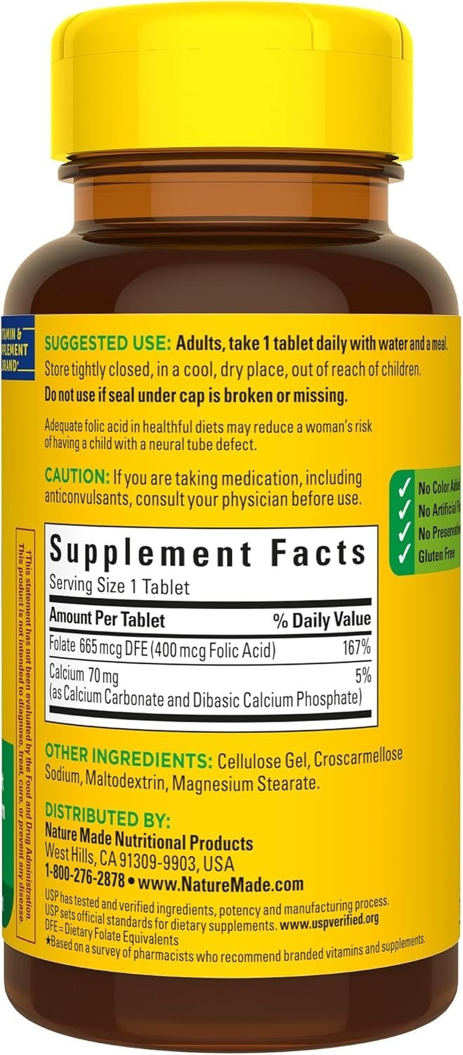 Nature Made Folic Acid 400 mcg (665 mcg Dfe) 250 Tabs