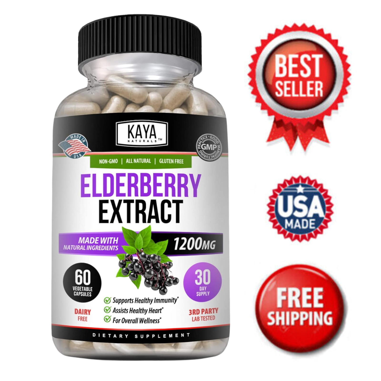 3X 60 count Immune Support, Elderberry capsule, Daily Immune and Antioxidants