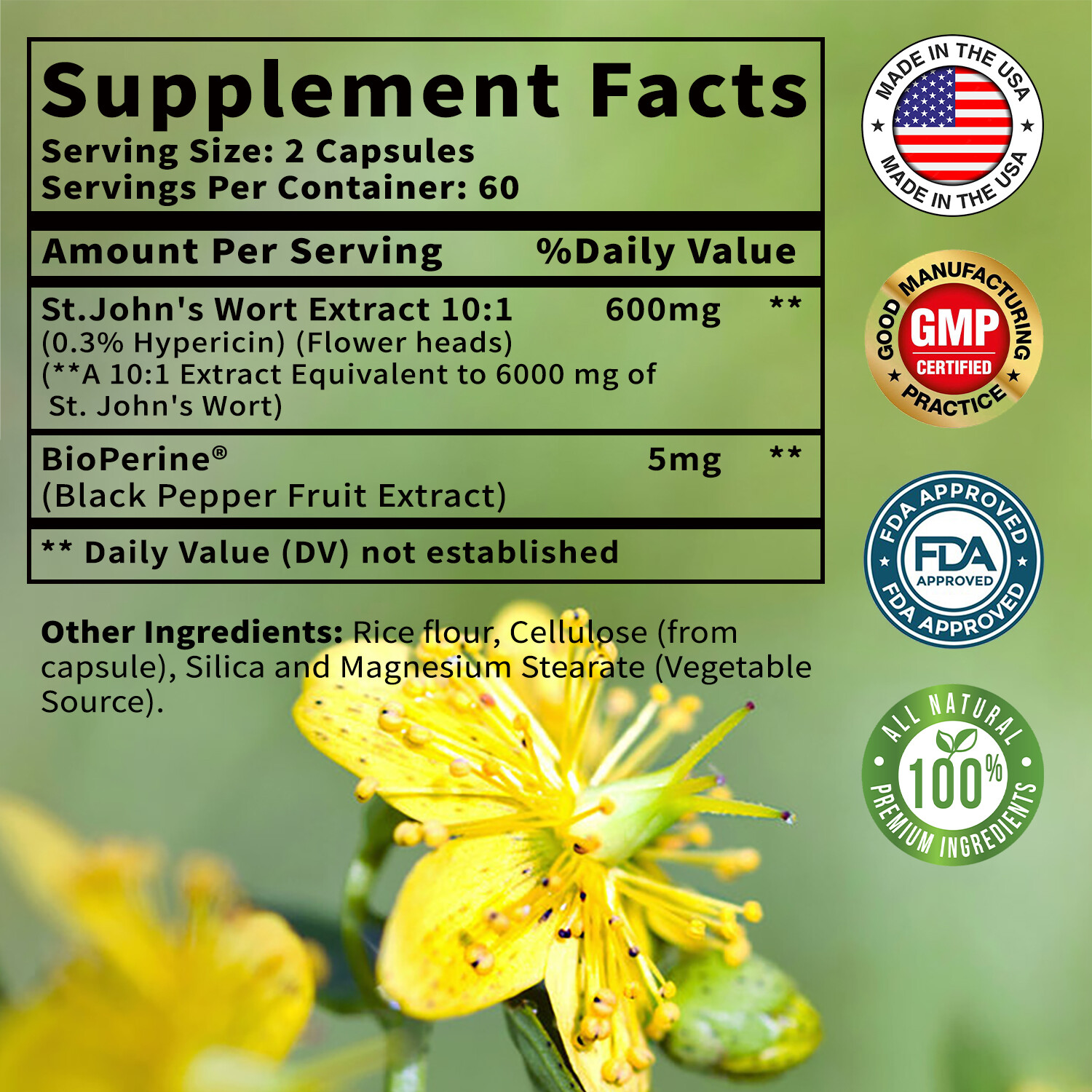 120pcs St. John’s Wort 6000mg – 0.3% Hypericin-Stress Anxiety Depression Relief
