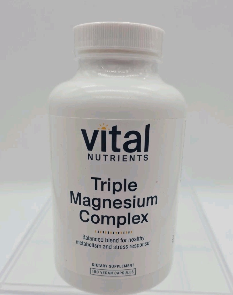 Vital Nutrients Triple Magnesium Complex 180 Vegan Capsules 500 mg Exp 11/27