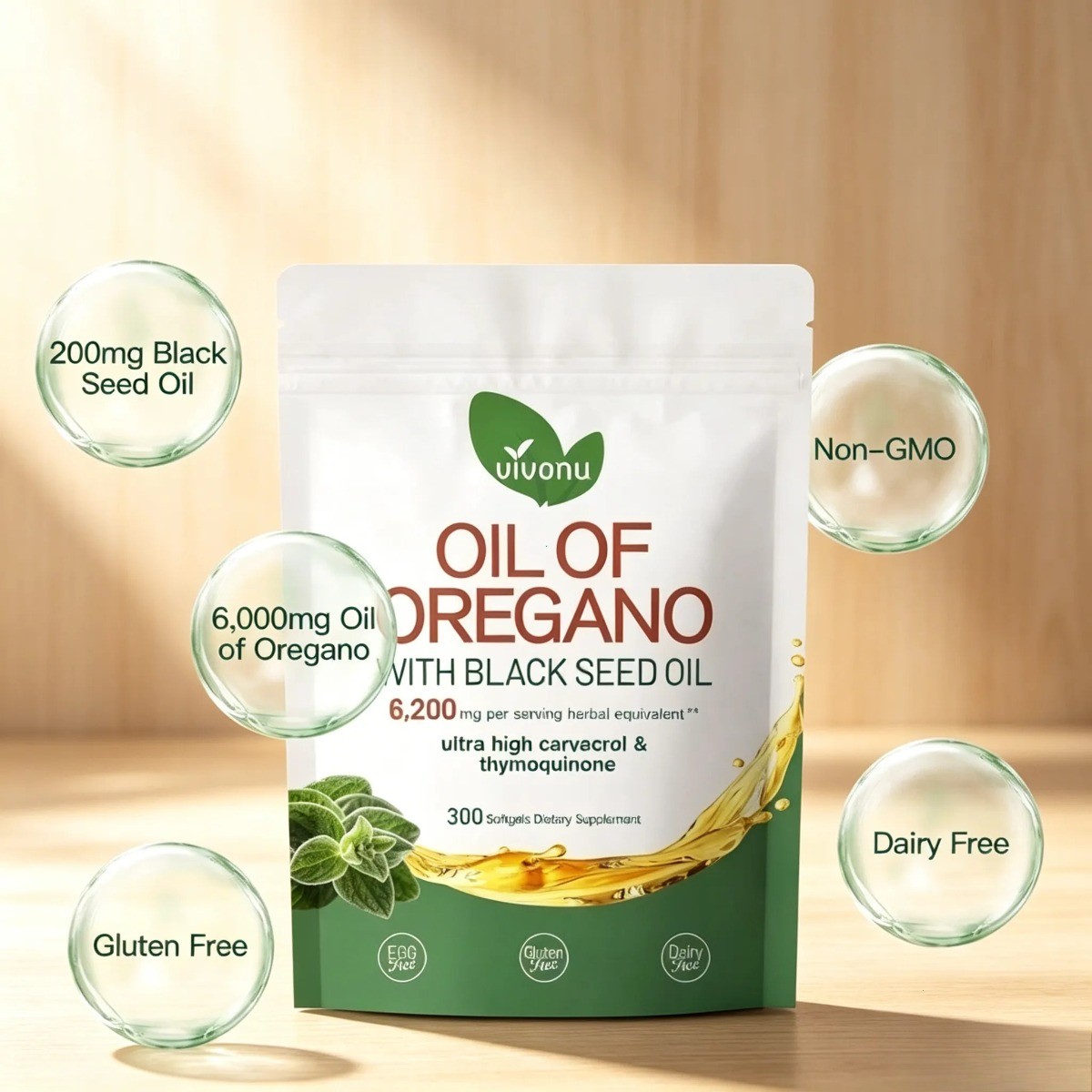 VivoNu Oil of Oregano & Black Seed Oil–Organic Softgels,Carvacrol & Thymoquinone