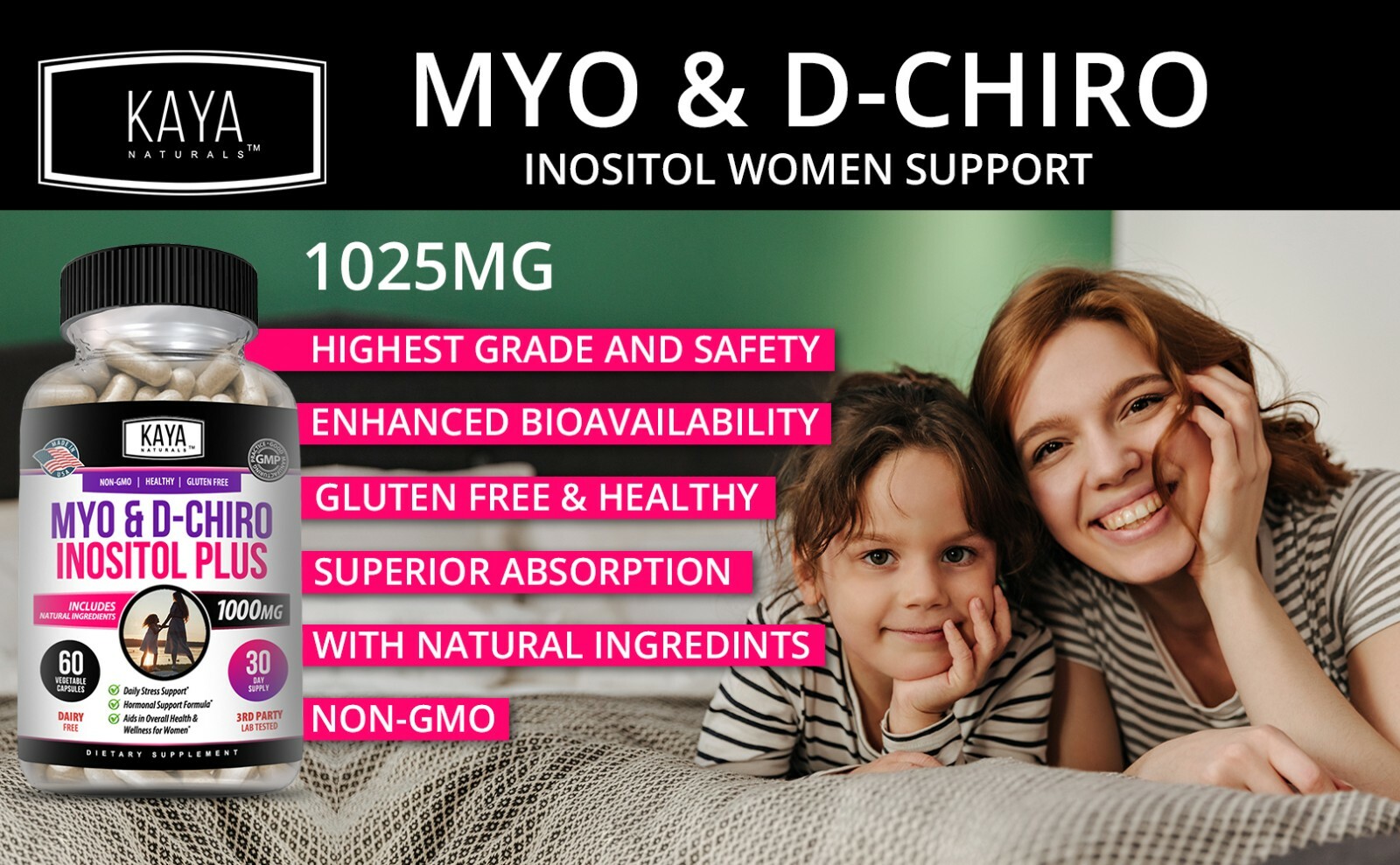 Myo & D-Chiro Inositol Plus 60ct, Women Hormone Support, Manage Stress