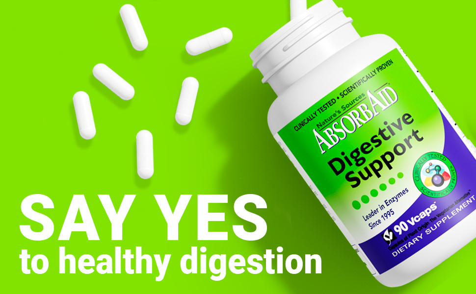 Absorbaid Natural Digestive Enzyme-relief for gas, bloating, acid reflux-90 caps