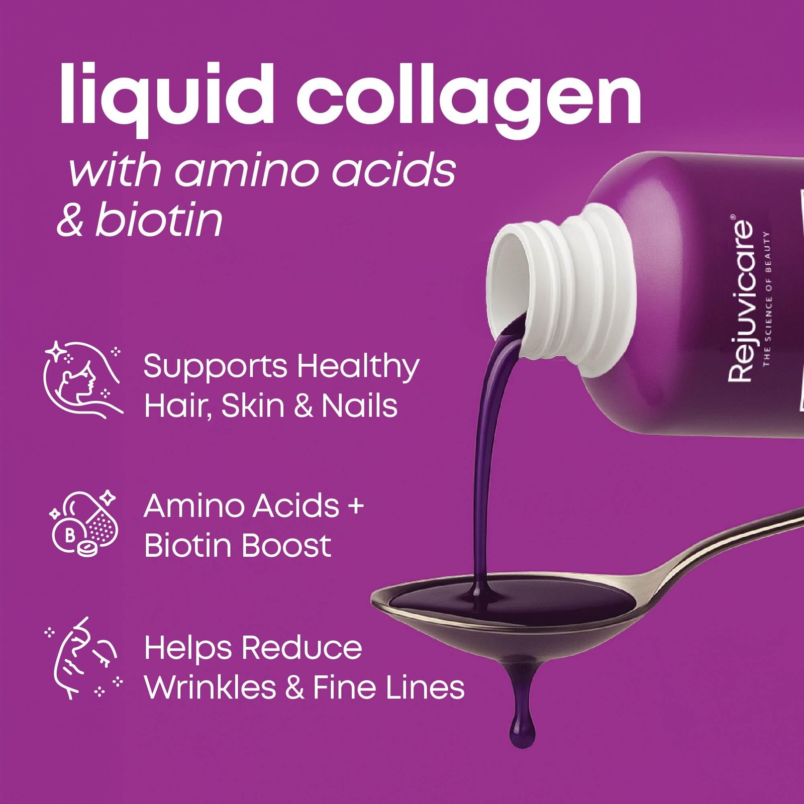 Rejuvicare Liquid Collagen Beauty Formula with Amino Acids, Protein and Biotin,