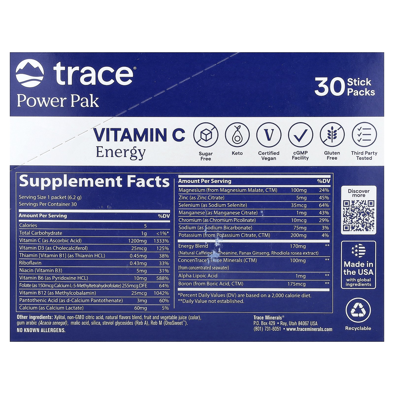 Power Pak, Vitamin C Energy, Pomegranate Blueberry, 30 Stick Packs, 0.22 oz (6.2